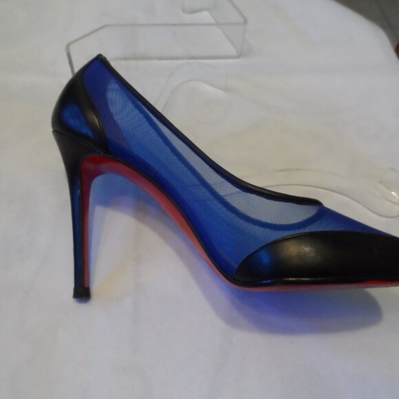 Christian Louboutin Black & Blue Leather / Mesh Heeled Pumps – IT 38.5 /US 8–8.5 - Picture 11 of 16
